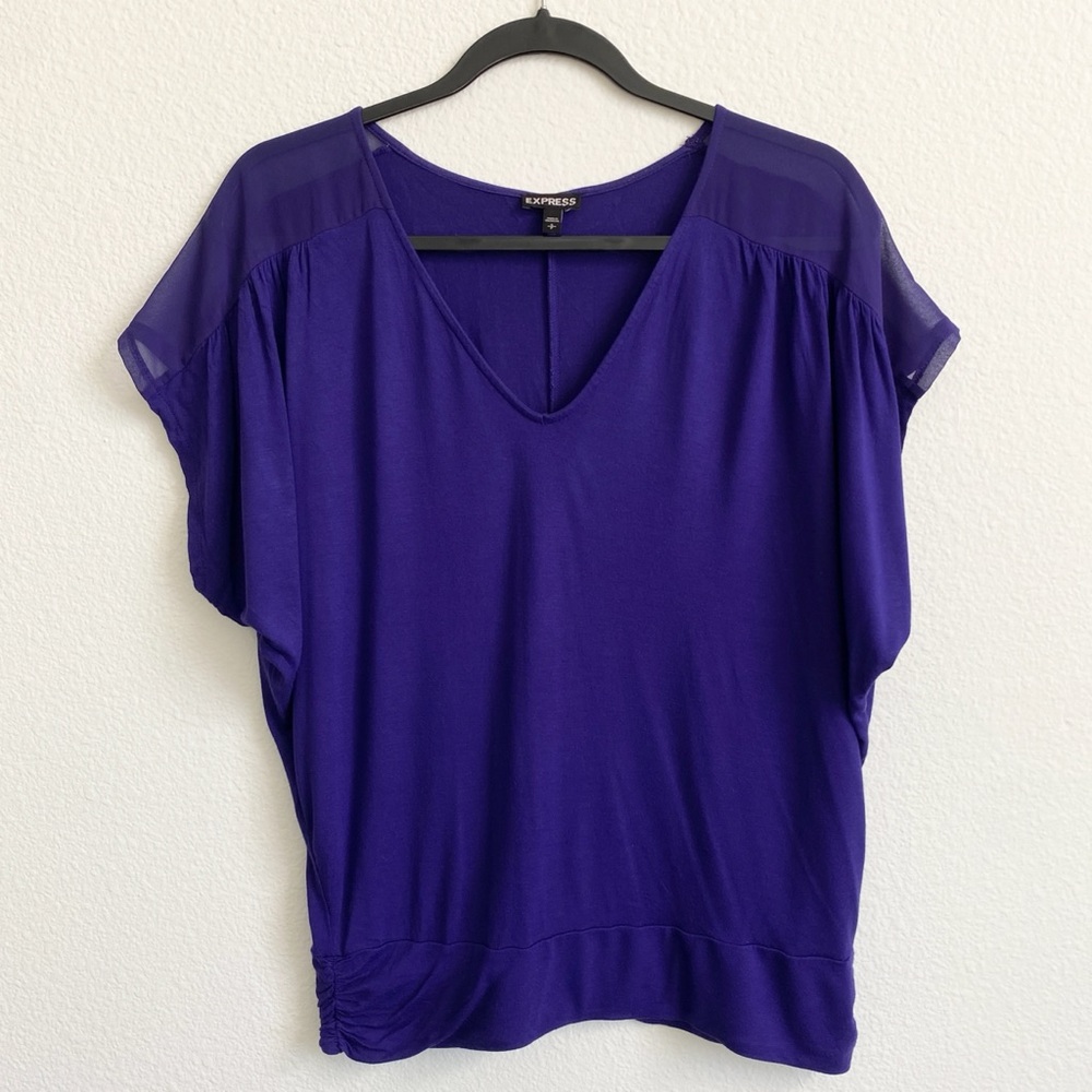Express Women’s Purple Mixed Media Banded-Bottom Dolman Sleeve Top